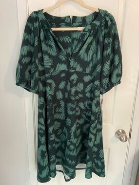 Calvin Klein Teal Brushstroke Midi Dress